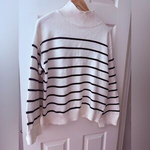 ORTC size 10 knit navy stripe sweater cotton cashmere wide arm